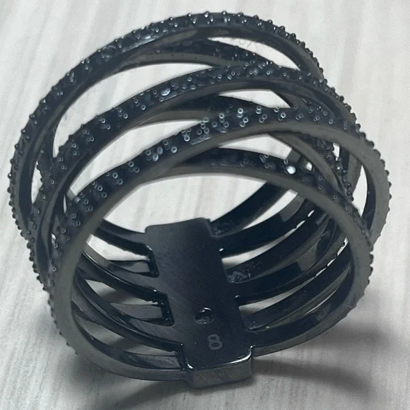 Michael Kors Gunmetal Black Pave Criss Cross Ring - Picture 3 of 3